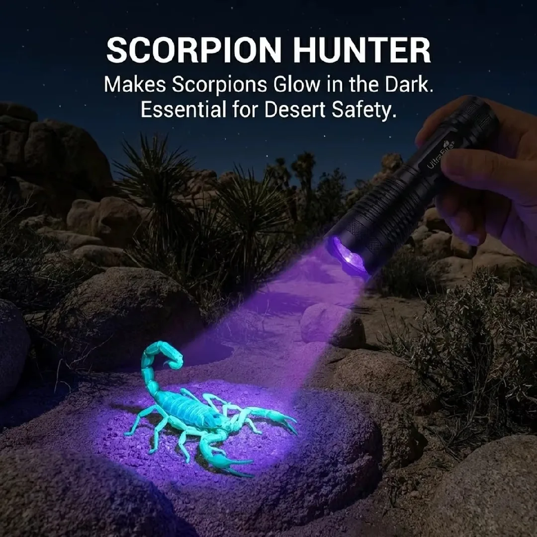 هذا المنتج هو كشاف يدوي يعمل بالأشعة فوق البنفسجية (UV Flashlight) مصمم خصيصاً لا