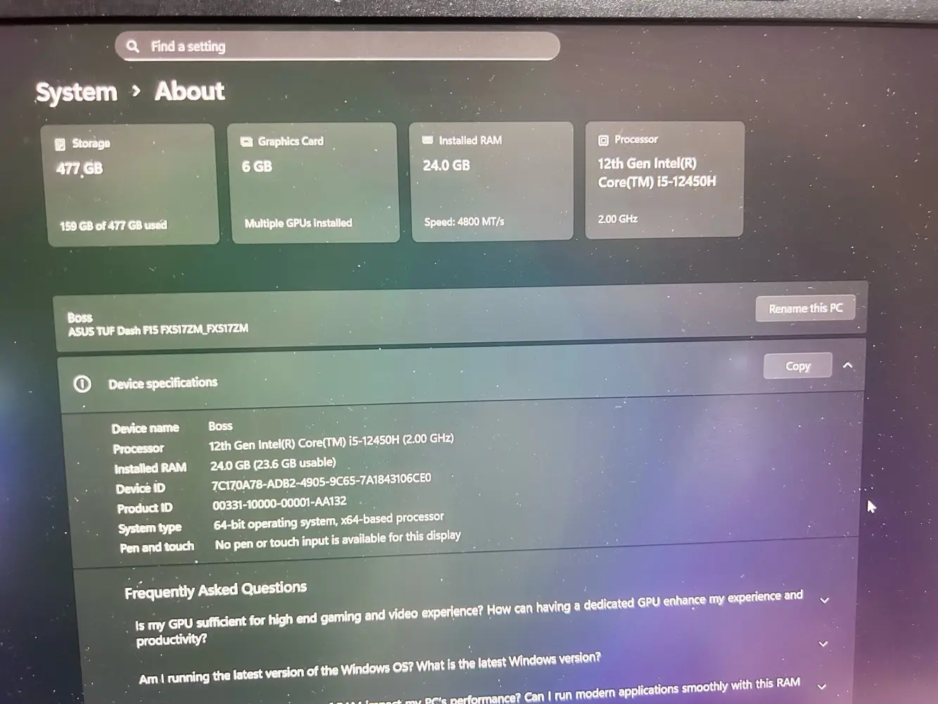 ASUS TUF F15 laptop مواصفات عالية gaming