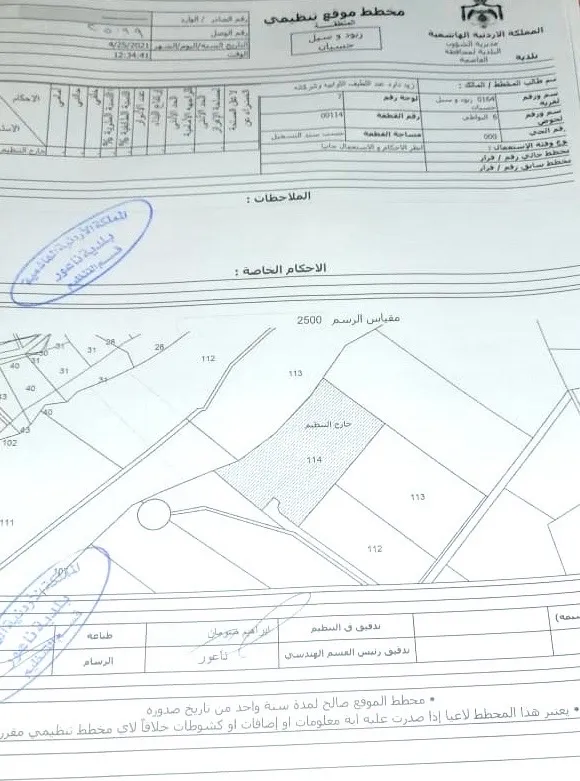 ارض للبيع ناعور قرية زبود وسيل حسبان حوض البواطي ٧ دونمات ونص