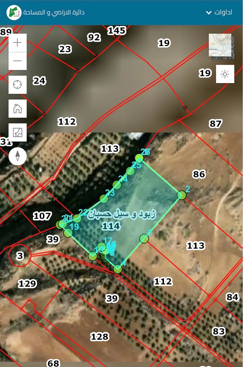 ارض للبيع ناعور قرية زبود وسيل حسبان حوض البواطي ٧ دونمات ونص