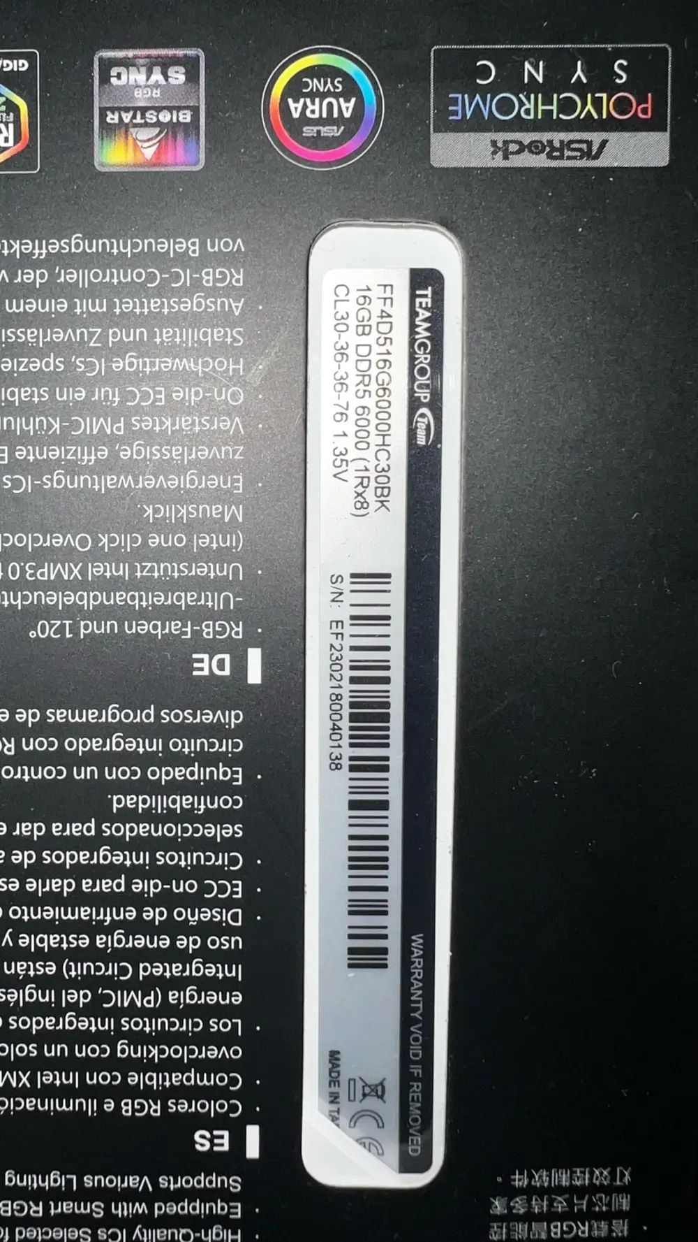 T-force Ram DDr5 32gb 6000mhz white clean title